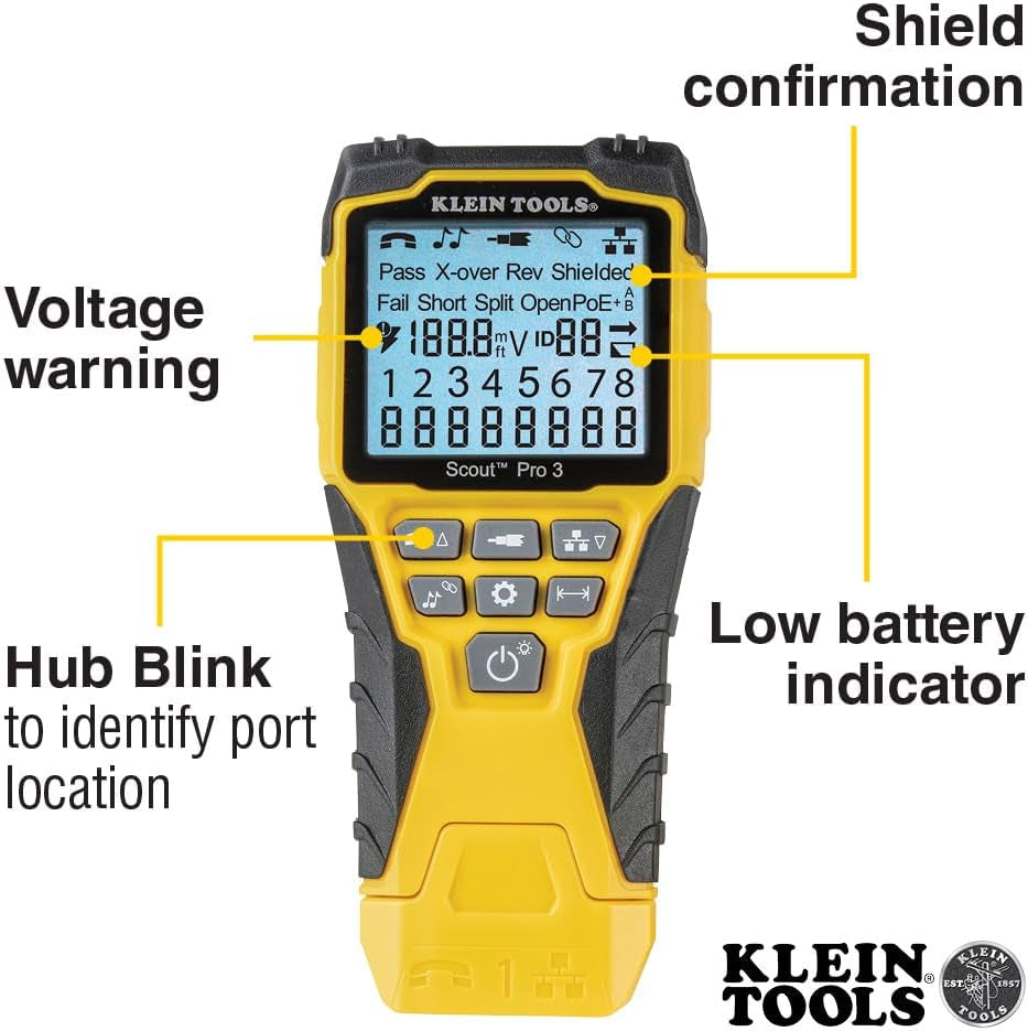 VDV501-851 Cable Tester Kit with Scout Pro 3 for Ethernet / Data, Coax / Video and Phone Cables, 5 Locator Remotes, Yellow