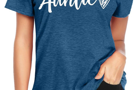 Auntie T Shirt Women Cute Love Heart Print Bless Aunt Tops Tees Casual Short Sleeve Vacation Shirts Tops